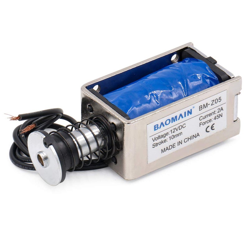 Baomain Solenoid Electromagnet BM-Z05 DC 12V 2A Push Type Open Frame 10mm 45N 9.9LB - Image 1